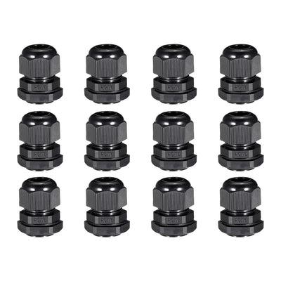 Harfington 12Pcs PG16 Cable Gland Waterproof Plastic Joint Adjustable Locknut Black for 7mm-12mm Dia Cable Wire
