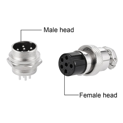 Harfington 16mm 6P 4A 125V GX16-6 Waterproof Male Wire Panel Power Chassis Metal Fittings Connector Aviation Silver Tone 5pcs