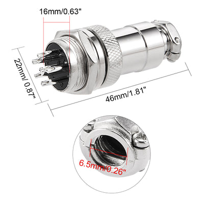 Harfington 16mm 6P 4A 125V GX16-6 Waterproof Male Wire Panel Power Chassis Metal Fittings Connector Aviation Silver Tone 5pcs