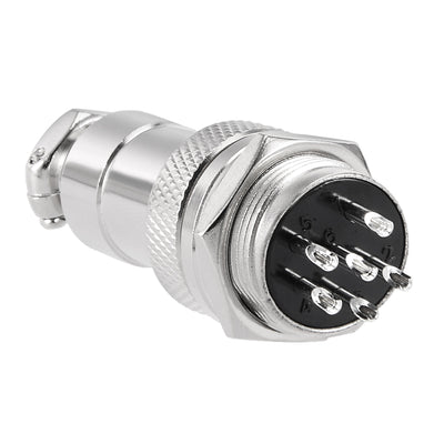 Harfington 16mm 6P 4A 125V GX16-6 Waterproof Male Wire Panel Power Chassis Metal Fittings Connector Aviation Silver Tone 5pcs