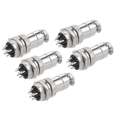 Harfington 16mm 6P 4A 125V GX16-6 Waterproof Male Wire Panel Power Chassis Metal Fittings Connector Aviation Silver Tone 5pcs