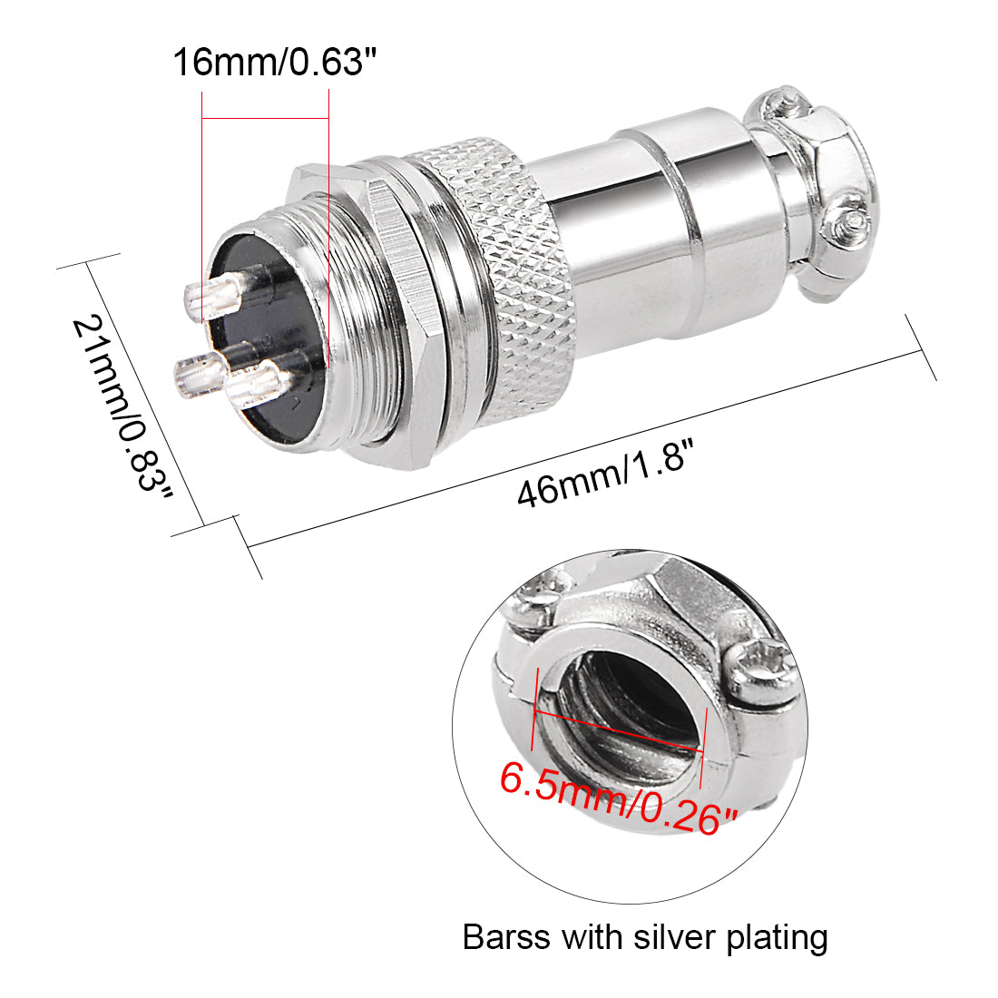 Harfington 16mm 3P 7A 125V GX16-3 Waterproof Male Wire Panel Power Chassis Metal Fittings Connector Aviation Silver Tone 5Pcs