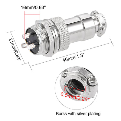 Harfington 16mm 3P 7A 125V GX16-3 Waterproof Male Wire Panel Power Chassis Metal Fittings Connector Aviation Silver Tone 5Pcs