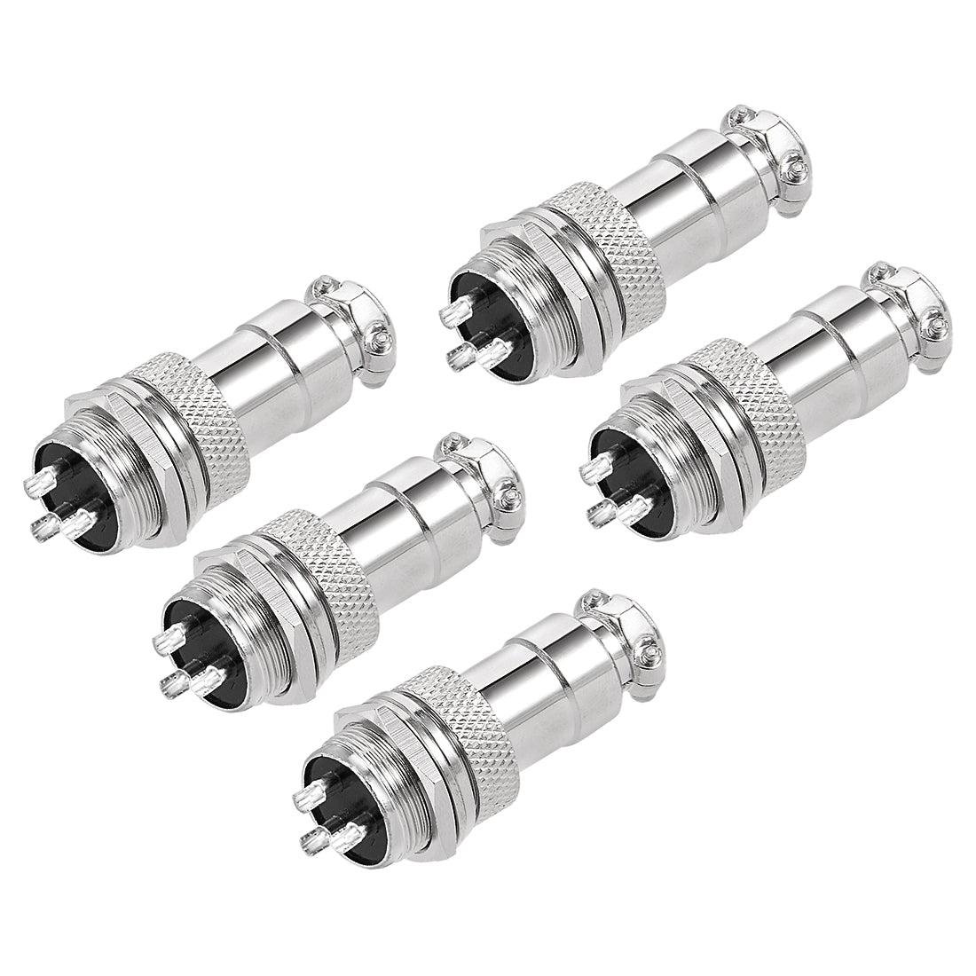 Harfington 16mm 3P 7A 125V GX16-3 Waterproof Male Wire Panel Power Chassis Metal Fittings Connector Aviation Silver Tone 5Pcs
