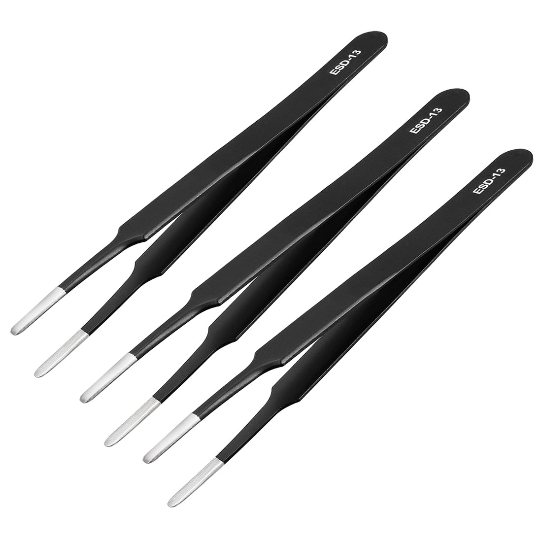 Harfington ESD Anti-static Stainless Steel Tweezers Blunt Tip Non-magnetic 4.8 Inch Long, 3pcs