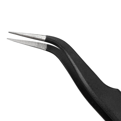 Harfington ESD Anti-static Stainless Steel Tweezers Curved Pointed Non-magnetic Tip 4.84 Inch Length