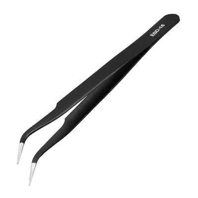 Harfington ESD Anti-static Stainless Steel Tweezers Curved Pointed Non-magnetic Tip 4.84 Inch Length