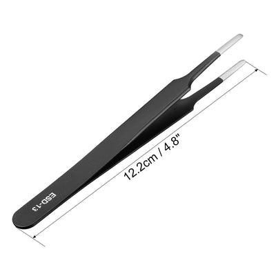 Harfington ESD Anti-static Stainless Steel Tweezers Blunt Tip Non-magnetic 4.8 Inch Long