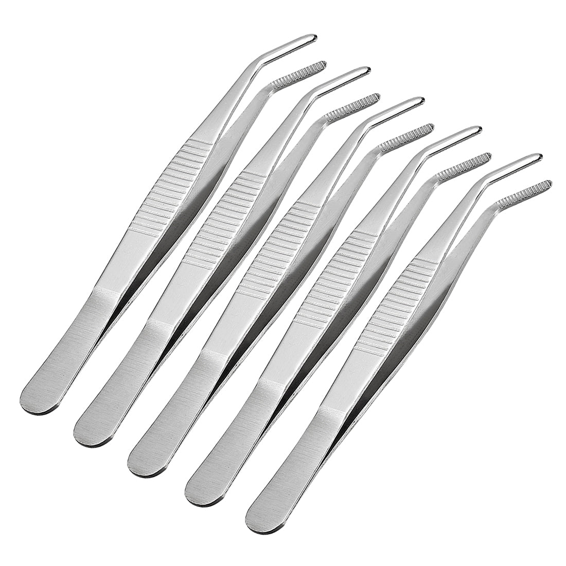 Harfington 5 Pcs 5-Inch Stainless Steel Tweezers with Curved Serrated Tip