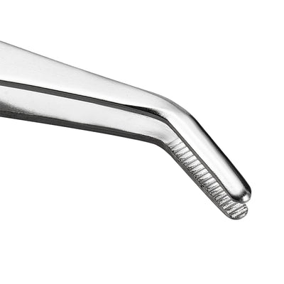 Harfington 2 Pcs 5.5-Inch 430 Stainless Steel Tweezers with Curved Serrated Tip