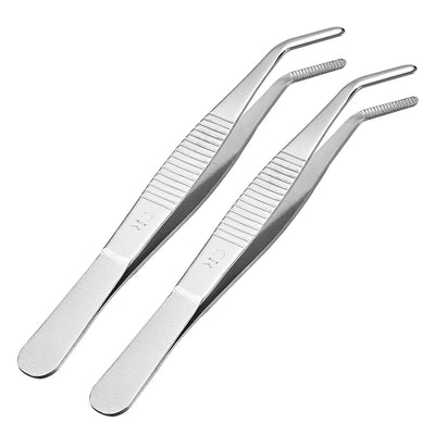 Harfington 2 Pcs 5.5-Inch 430 Stainless Steel Tweezers with Curved Serrated Tip