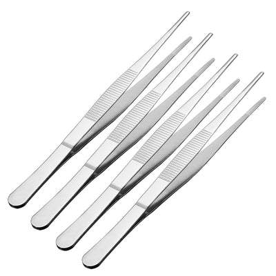 Harfington 4 Pcs 8-Inch Stainless Steel Straight Blunt Tweezers Serrated Tip