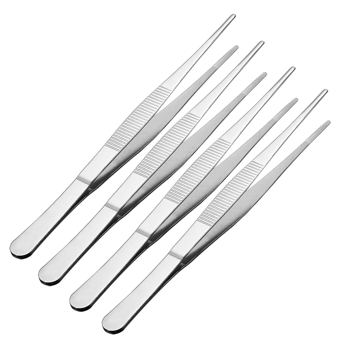 Harfington 4 Pcs 8-Inch Stainless Steel Straight Blunt Tweezers Serrated Tip