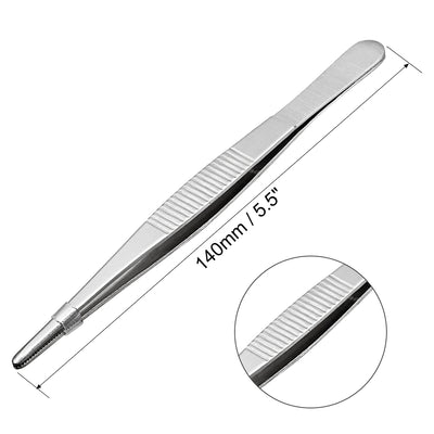 Harfington 2 Pcs 5.5-Inch Stainless Steel Straight Blunt Tweezers with Serrated Tip Polish