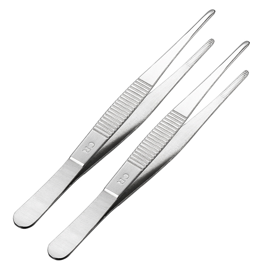 Harfington 2 Pcs 5.5-Inch Stainless Steel Straight Blunt Tweezers with Serrated Tip Polish