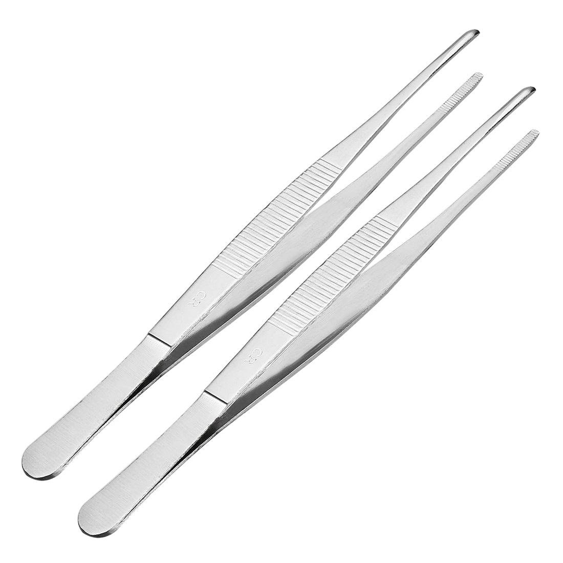 Harfington 2 Pcs 8-Inch Stainless Steel Straight Blunt Tweezers with Serrated Tip