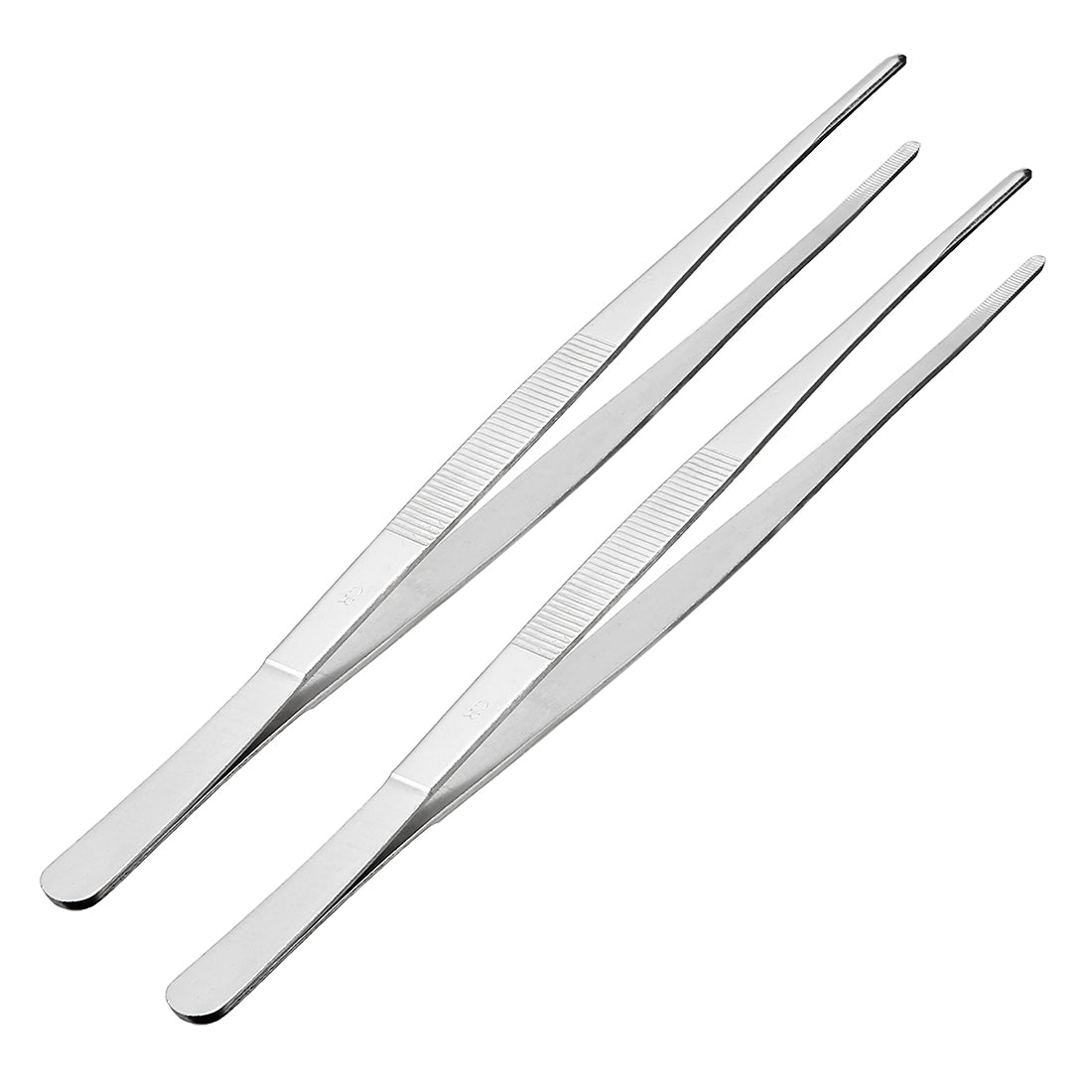 Harfington 2 Pcs 12-Inch Stainless Steel Straight Blunt Tweezers with Serrated Tip