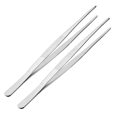 Harfington 2 Pcs 12-Inch Stainless Steel Straight Blunt Tweezers with Serrated Tip