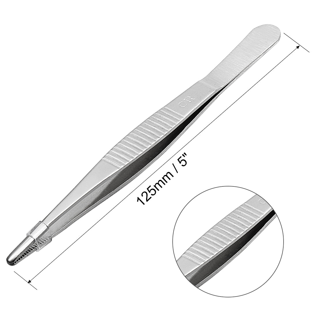Harfington 1 Pcs 5-Inch Stainless Steel Straight Blunt Tweezers with Serrated Tip