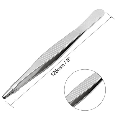 Harfington 1 Pcs 5-Inch Stainless Steel Straight Blunt Tweezers with Serrated Tip