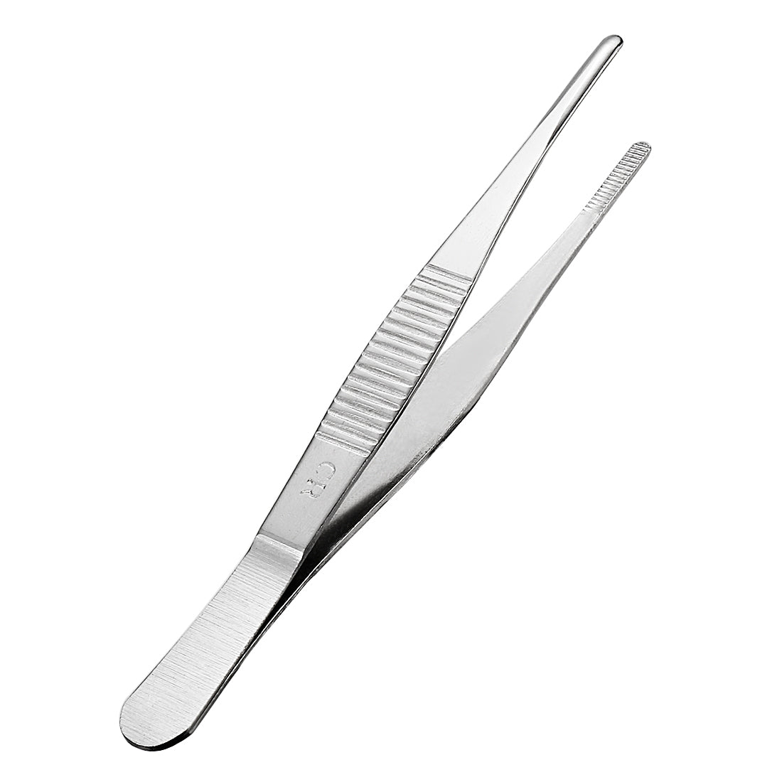 Harfington 1 Pcs 5-Inch Stainless Steel Straight Blunt Tweezers with Serrated Tip