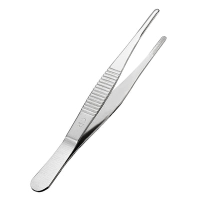 Harfington 1 Pcs 5-Inch Stainless Steel Straight Blunt Tweezers with Serrated Tip