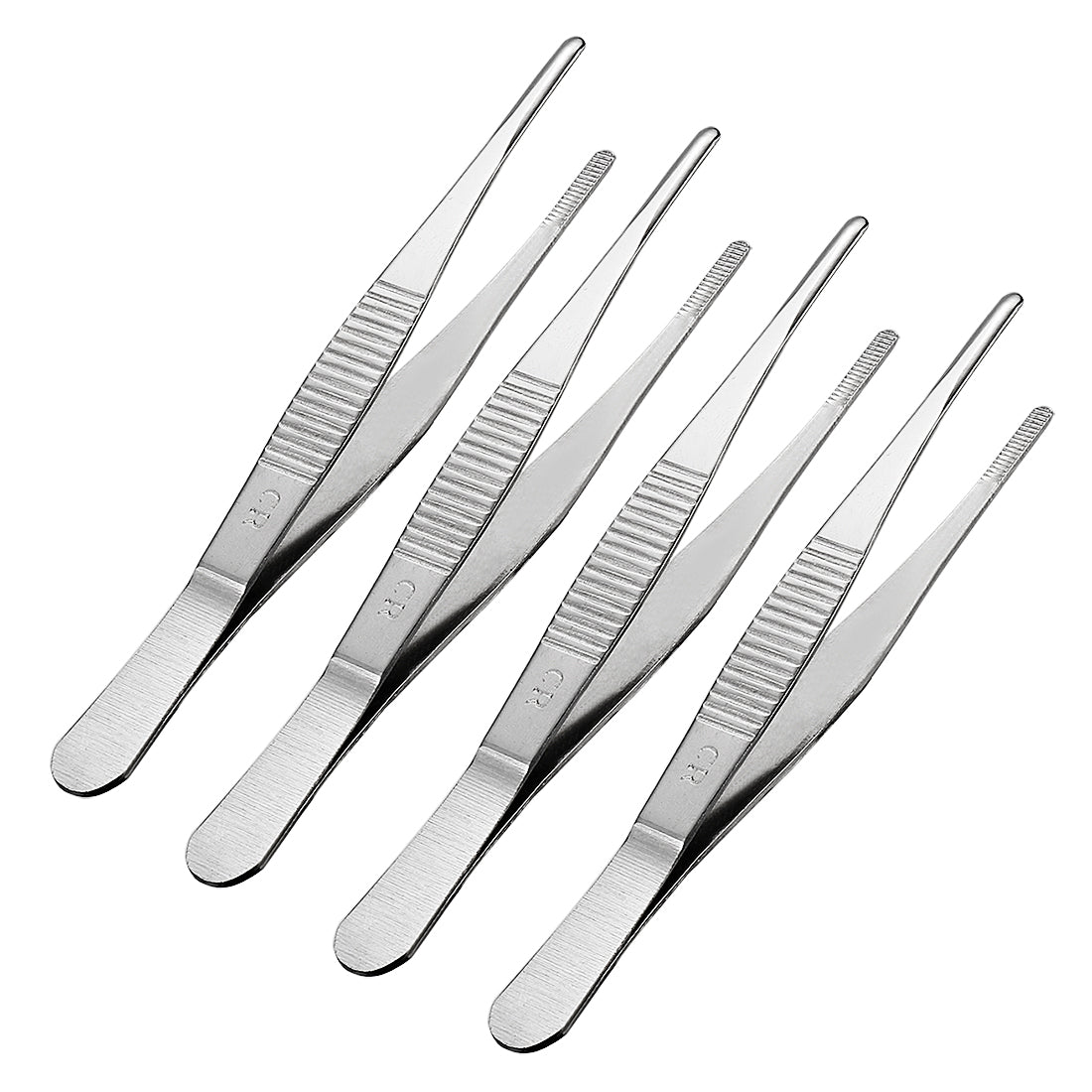 Harfington 4 Pcs 5-Inch Stainless Steel Straight Blunt Tweezers with Serrated Tip