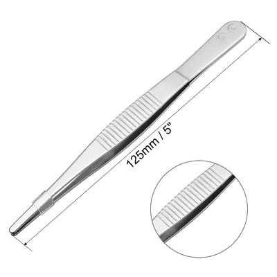 Harfington 2 Pcs Stainless Steel Straight Blunt Tweezers Serrated Tip, 5 Inch