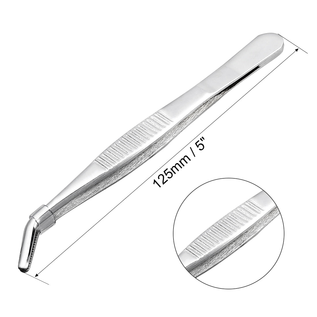 Harfington Stainless Steel Tweezers with Curved Serrated Tip, 5-Inch Length