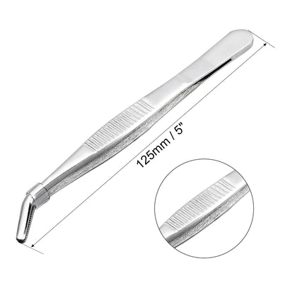 Harfington Stainless Steel Tweezers with Curved Serrated Tip, 5-Inch Length