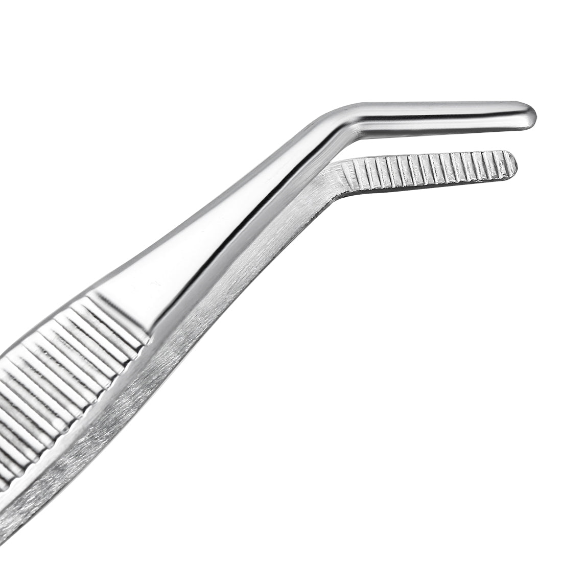 Harfington Stainless Steel Tweezers with Curved Serrated Tip, 5-Inch Length