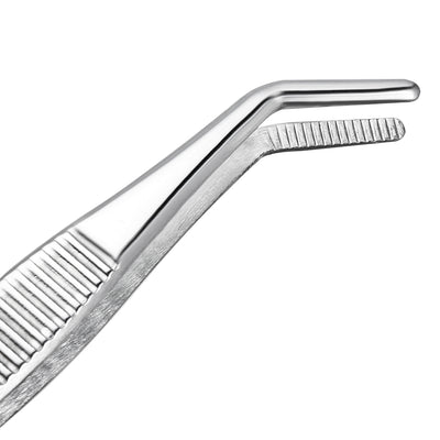 Harfington Stainless Steel Tweezers with Curved Serrated Tip, 5-Inch Length