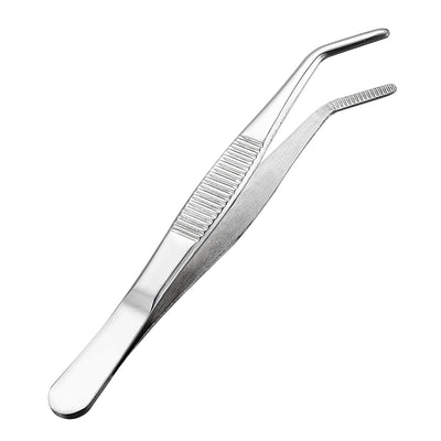 Harfington Stainless Steel Tweezers with Curved Serrated Tip, 5-Inch Length
