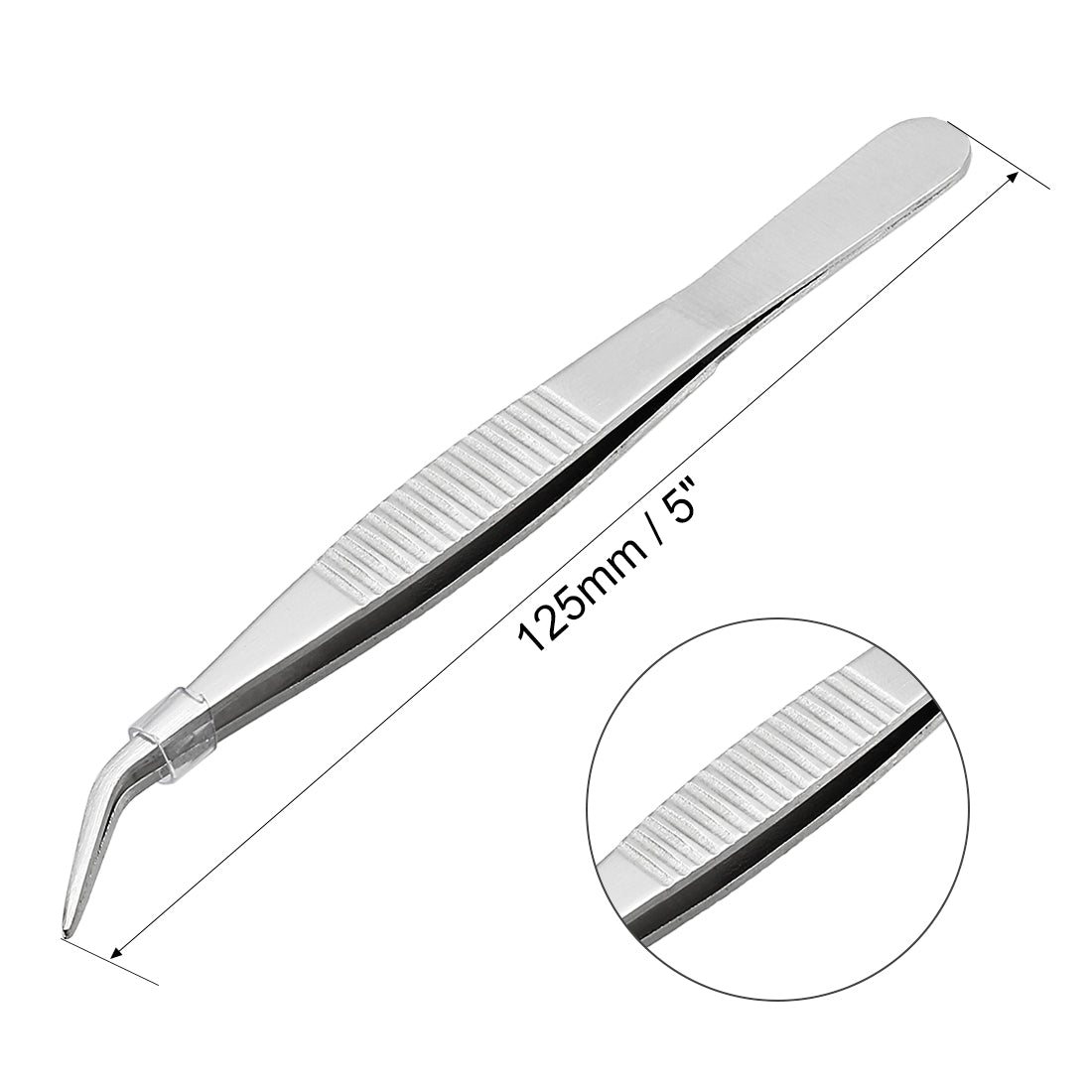 Harfington 2 Pcs 5-Inch Stainless Steel Tweezers with Curved Pointed Serrated Tip