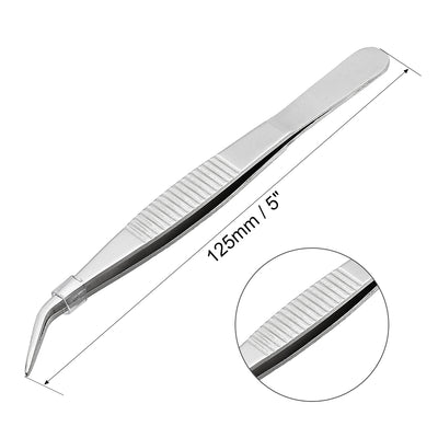 Harfington 2 Pcs 5-Inch Stainless Steel Tweezers with Curved Pointed Serrated Tip