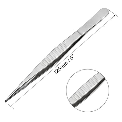 Harfington 5 Pcs 5-Inch Stainless Steel Straight Pointed Tweezers with Serrated Tip