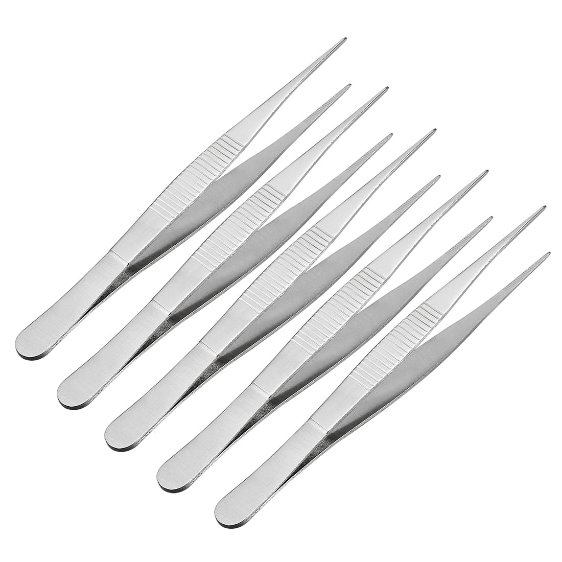 Harfington 5 Pcs 5-Inch Stainless Steel Straight Pointed Tweezers with Serrated Tip
