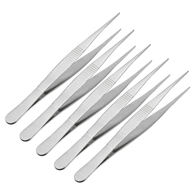 Harfington 5 Pcs 5-Inch Stainless Steel Straight Pointed Tweezers with Serrated Tip