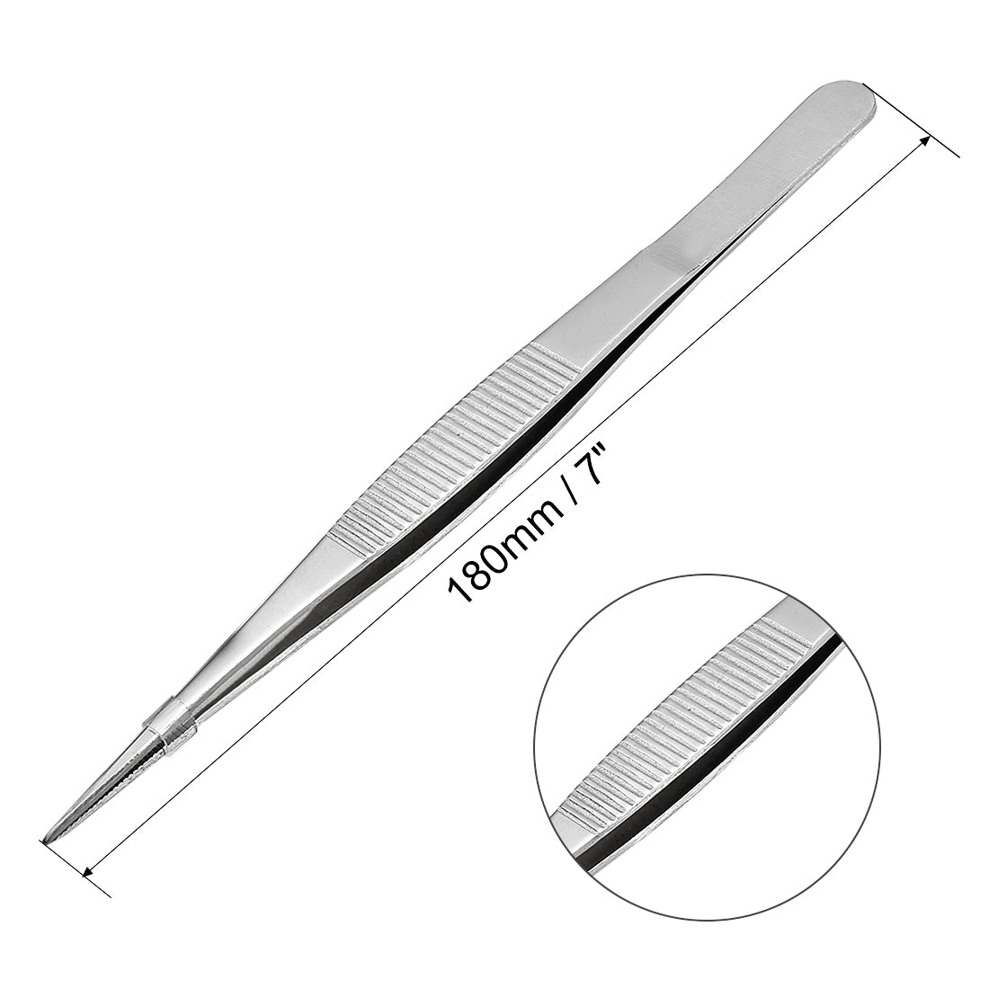 Harfington 5 Pcs 7-Inch Stainless Steel Straight Pointed Tweezers with Serrated Tip