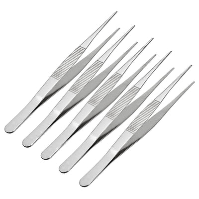 Harfington 5 Pcs 7-Inch Stainless Steel Straight Pointed Tweezers with Serrated Tip