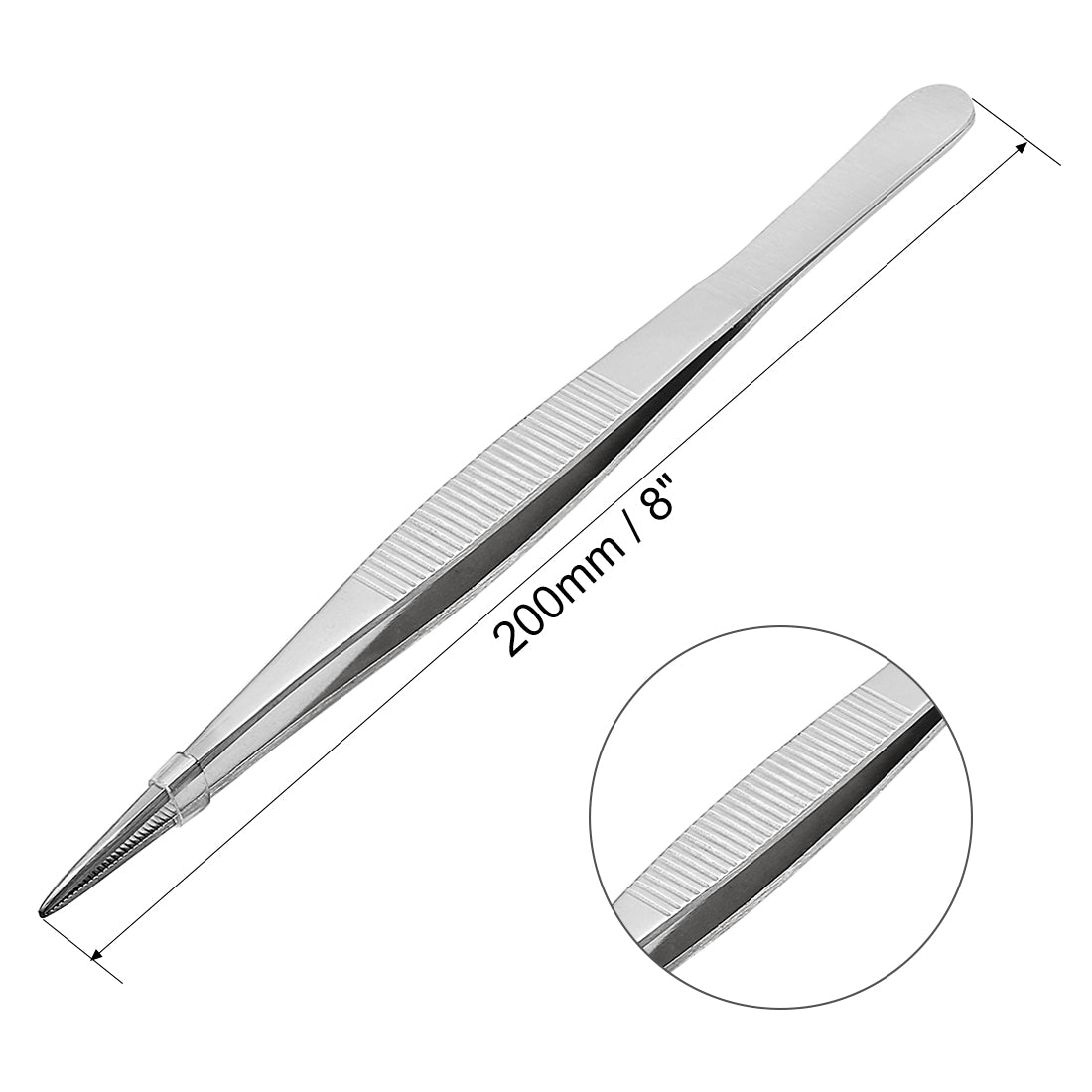 Harfington 8-Inch 430 Stainless Steel Straight Pointed Tweezers with Serrated Tip