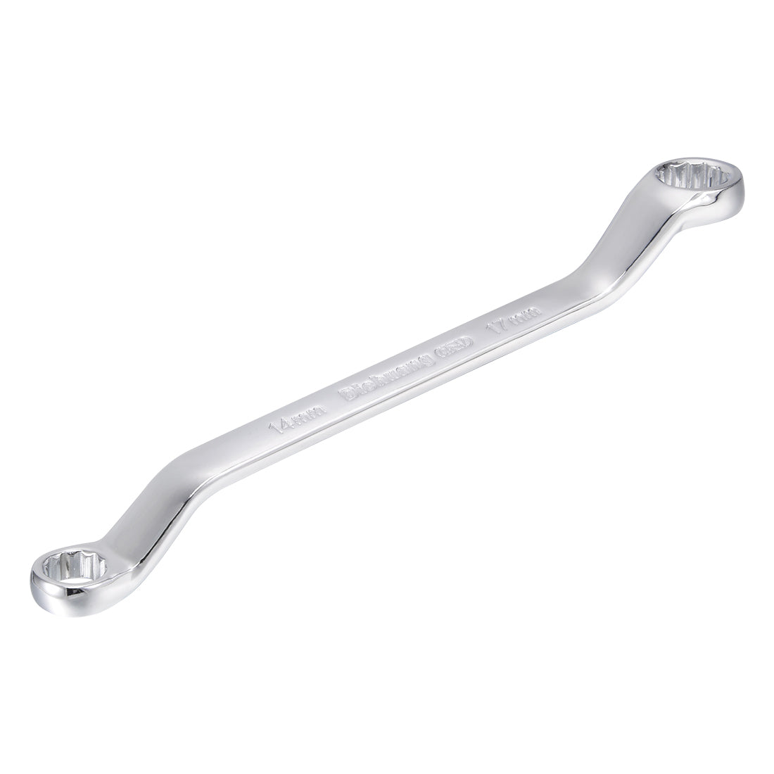 Harfington 14mm x 17mm 12 Point Offset Double Box End Wrench Polished Finish, Cr-V