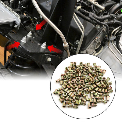 Harfington 150pcs 1/4-20 Brass Tone Steel Flat Head Rivet Nut Insert  for Car