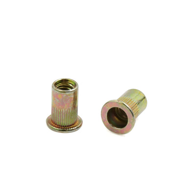 Harfington 150pcs 1/4-20 Brass Tone Steel Flat Head Rivet Nut Insert  for Car