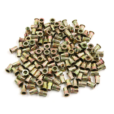 Harfington 150pcs 1/4-20 Brass Tone Steel Flat Head Rivet Nut Insert  for Car