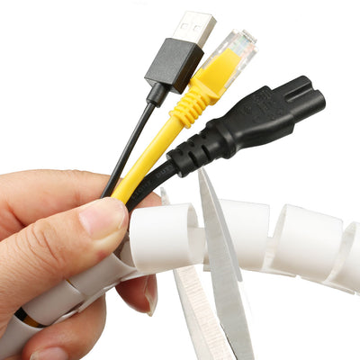 Harfington 15mm Flexible Spiral Tube Cable Wire Wrap Computer Manage Cord White 1M