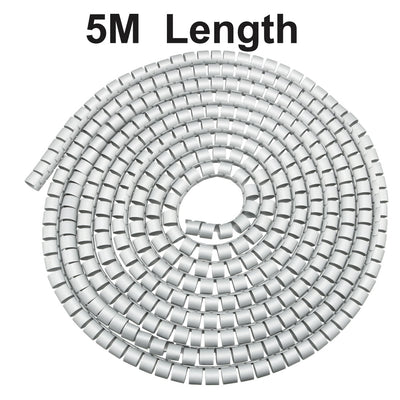 Harfington 15mm Flexible Spiral Tube Cable Wire Wrap Computer Manage Cord Gray 5M