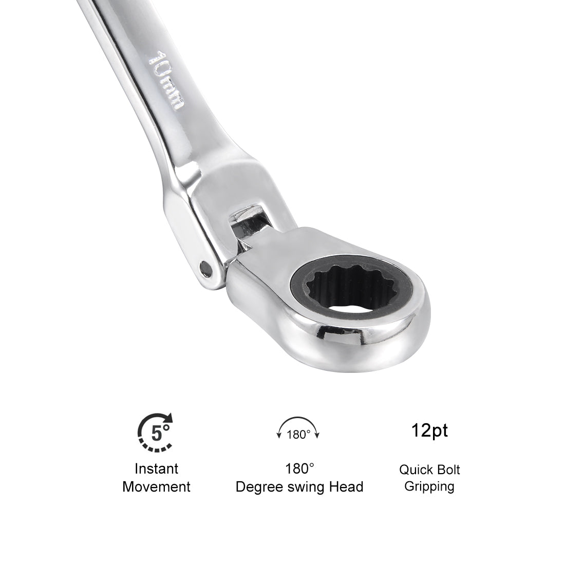 Harfington Metric Box Open Ended Flex-Head Ratchet Combination Wrench Polish Chrome Finish, Cr-V