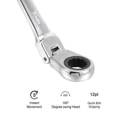 Harfington Metric Box Open Ended Flex-Head Ratchet Combination Wrench Polish Chrome Finish, Cr-V