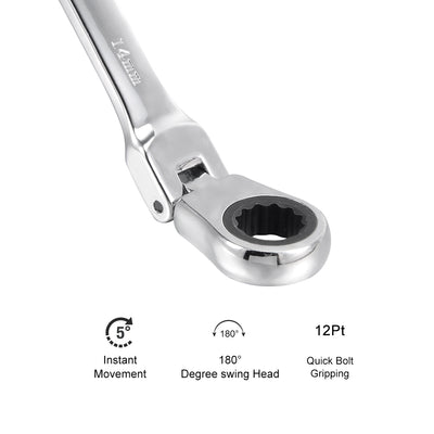 Harfington Metric Box Open Ended Flex-Head Ratchet Combination Wrench Polish Chrome Finish, Cr-V